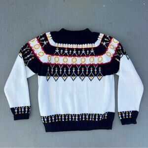 Vintage 70s JCPenney blue gold red cream fair isle collar mock neck sweater LG
